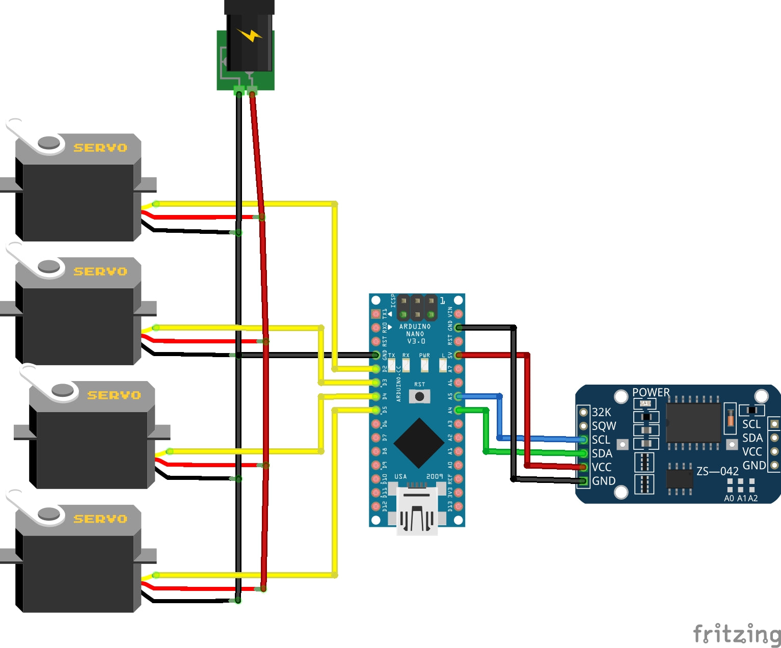 Connecting 4 Servos and an RTC Module to Arduino Nano